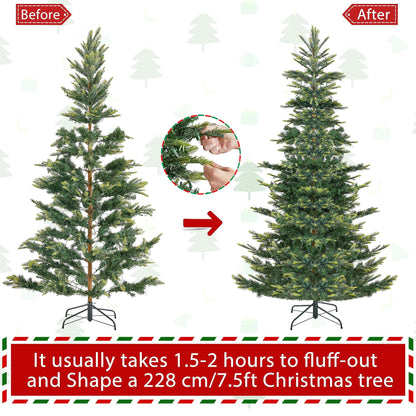 Yaheetech 7.5ft Pre-lit Aspen Fir Artificial Christmas Tree with 550 Incandescent Warm Lights Full Prelighted Xmas Tree w/1128 Branch Tips & Foldable Stand for Home Holiday Decor, Green