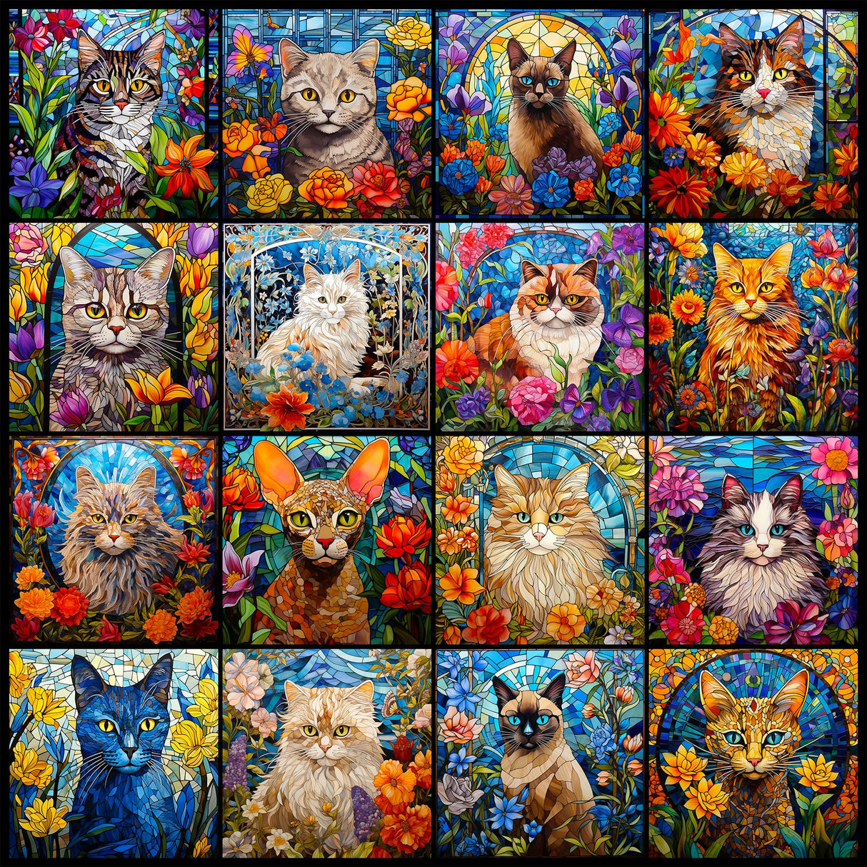Bgraamiens Puzzle- Stained Glass Puzzle Cat Puzzles for Adults 1000 Pieces, Colorful Kitten Collage Puzzles 1000 Pieces,Challenging Jigsaw Puzzles for Adults Bgraamiens