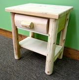 Midwest Log Furniture White Cedar Log Nightstand [1 Drawer] - Unfinished/Dovetailed/Solid Wood/Amish Handcrafted in USA Midwest Log Furniture