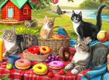 100 Pieces Jigsaw Puzzles for Adults - Cat Puzzles for Kids Ages 6-8 8-10 10-12 - Picnic Kittens and Donuts Mulic