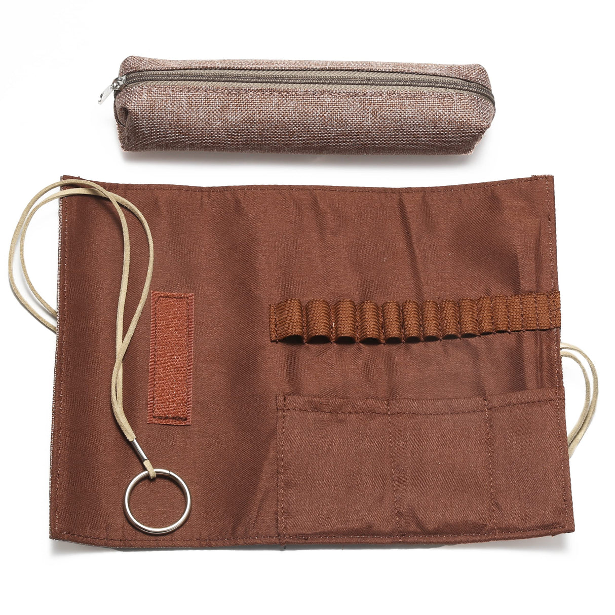 YOJOB Traditional Aluminum Crochet Hooks Case, 14 Slots Roll-up Crochet Hook Organizer with a Detached Zipper Bag (Beige-Orange) YOJOB