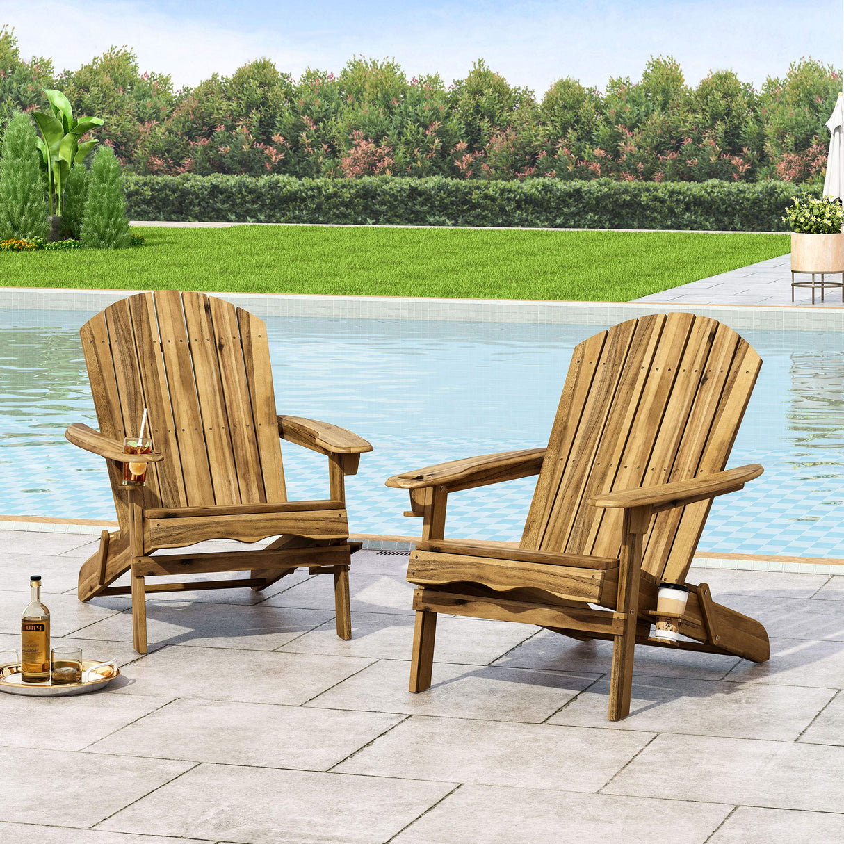 Christopher Knight Home Crystal Outdoor Acacia Wood Folding Adirondack Chairs (Set of 2), Natural Christopher Knight Home