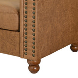 Asucoora Air Leather Tufted Sofa Couch for Living Room, Rolled Arm 3-Seater Sofa Couch with Nailhead Trim and 2 Neck Roll Pillows, Small Apartment Chesterfield Sofa Asucoora