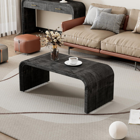 Bellemave Modern Coffee Table with Curved Art Deco Design Center Sofa Table Minimalist Cocktail Wooden Table for Living Room, Antique Black Bellemave
