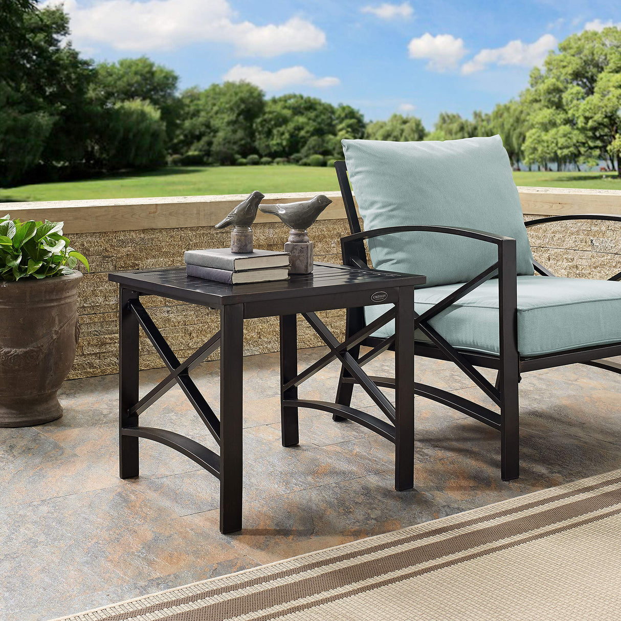 Crosley Furniture Kaplan Weather Resistant Metal Outdoor Side Table for Patio, Deck, Porch, Oiled Bronze Crosley Furniture