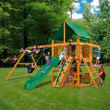 Gorilla Playsets 01-0003-AP-1 Chateau Wood Swing Set with Green Vinyl Canopy, Rock Climbing Wall, Two Swings, Slide, Picnic Table, Sandbox, Amber Gorilla Playsets