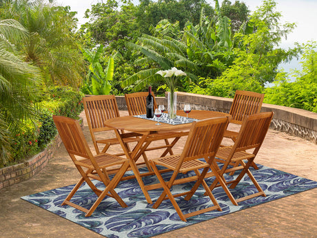 East West Furniture DICM7CWNA Diboll 7 Piece Patio Dining Set Consist of an Oval Outdoor Acacia Wood Table and 6 Folding Side Chairs, 36x60 Inch, Natural Oil East West Furniture