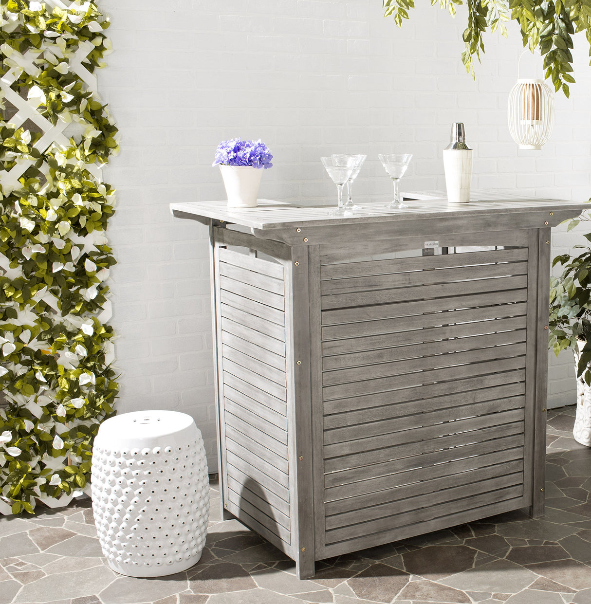 Safavieh Outdoor Living Collection Monterey Washed Bar Table, Grey Safavieh