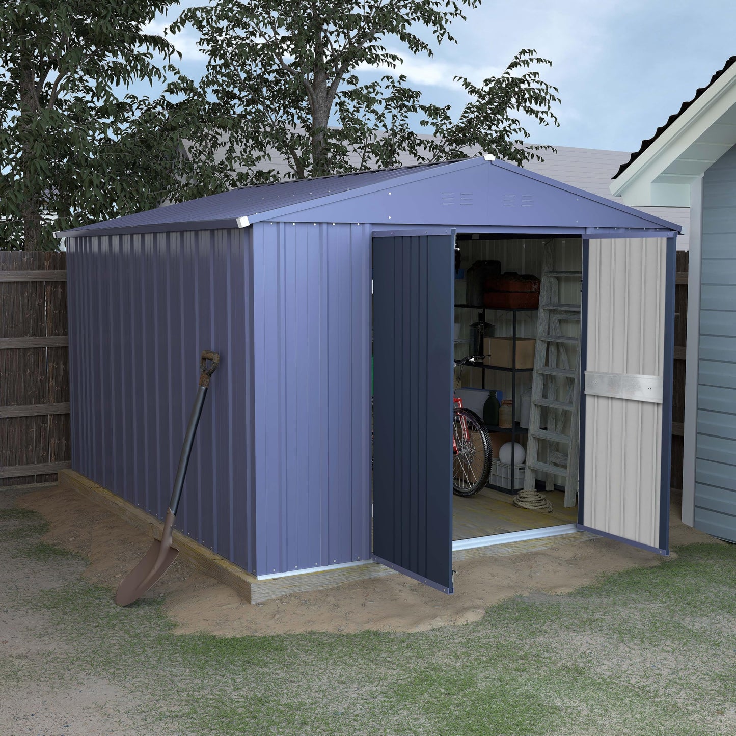 VEIKOU 8 x 10FT Storage Shed with Thickened Galvanized Steel, Outdoor Storage Shed with Lockable Door & Air Vents, Garden Tool Metal Shed for Patio Garage Yard, Grey - WoodArtSupply