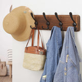 Dseap Coat Rack Wall Mounted - 5 Tri Hooks, Heavy Duty, Wooden Wall Coat Hanger Coat Hook for Clothes Hat Jacket Clothing, Natural & Black Dseap