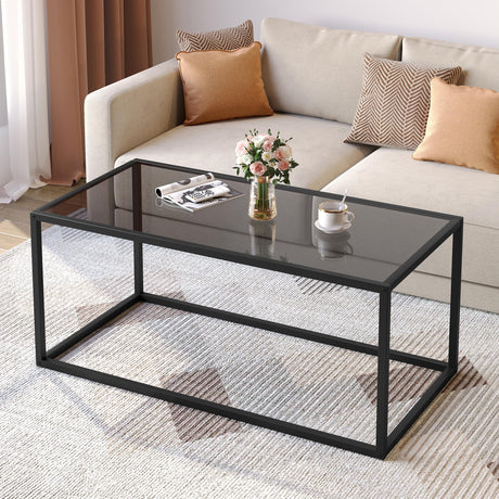 SAYGOER Glass Coffee Table Modern Coffee Tables Simple Rectangular Center Table with Open Space for Living Room Home Office,39.3 x 19.7 x 17.7Inches, Gray Black SAYGOER