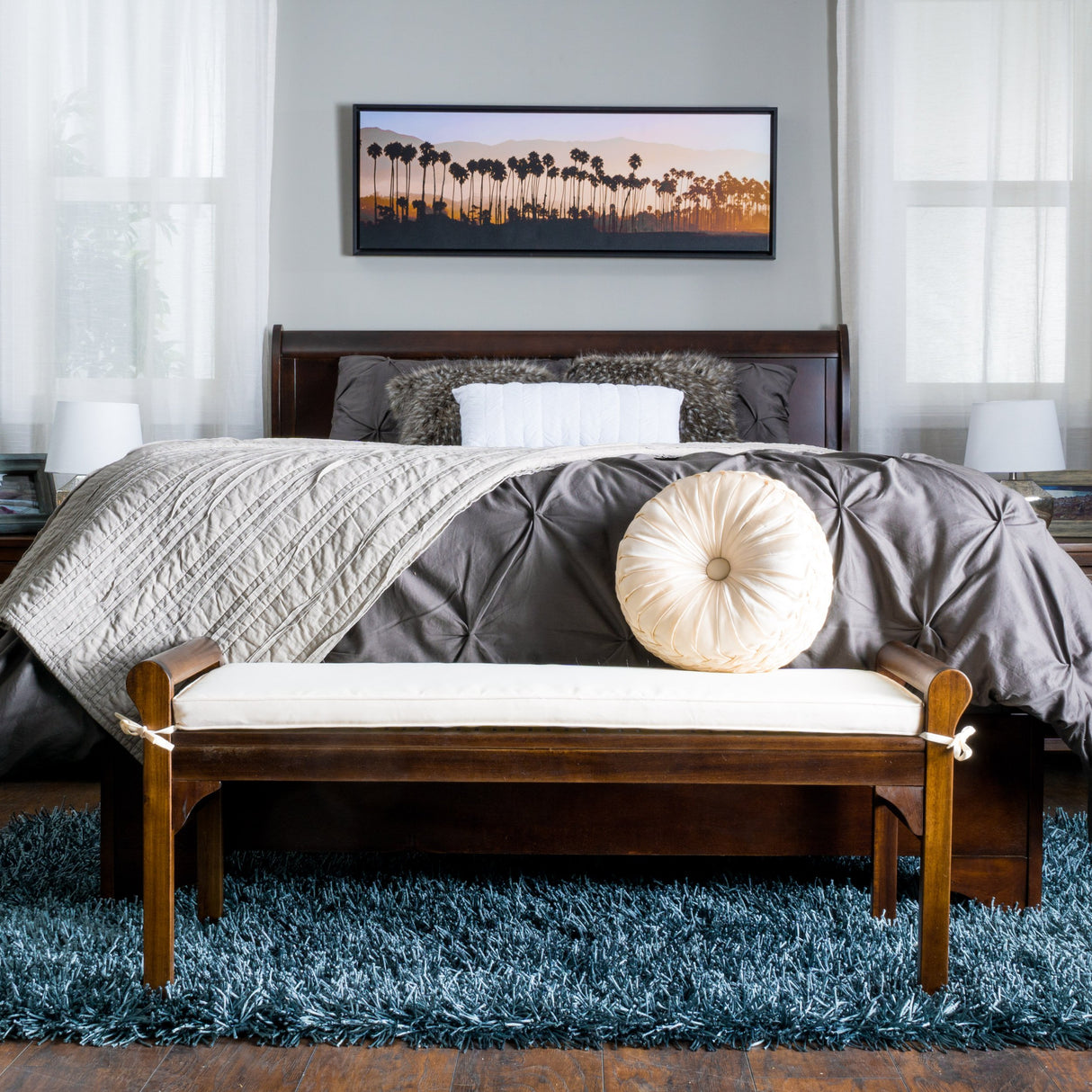 Christopher Knight Home Nelson Wood Bench with Cushion, Rich Mahogany Christopher Knight Home