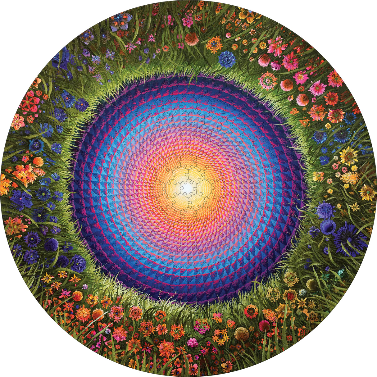 Pomegranate 500-Piece Circular Jigsaw Puzzle for Adults, Justin Lovato's Flower Mandala, Matte Finish, Snug Fit Pomegranate