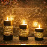 IYARA CRAFT Tealight Candle Holders with Candle Tray Set of 3 Decorative Candle Holders Matte Wood Finish with Small Rope Decoration IYARA CRAFT