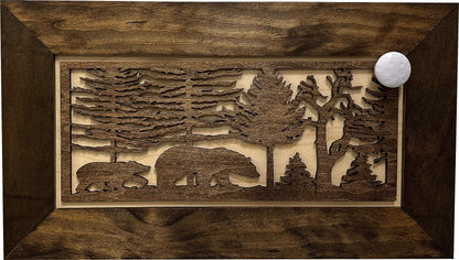 Hidden Gun Cabinet Bears In The Woods Wall Decoration - Secure Wall Mount Gun Safe by Bellewood Designs - WoodArtSupply