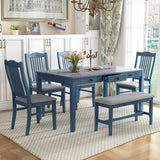 LUMISOL 6-Piece Wooden Dining Set, Farmhouse Kitchen Table Set with 4 Upholstered Chairs, Bench and Storage Drawers for Kitchen, Dining Room, Living Room, Antique Blue LUMISOL