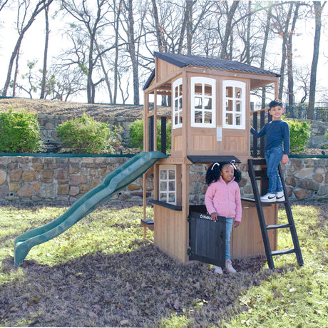 KidKraft Cliffbrook Wooden Outdoor Two-Story Playhouse with Slide KidKraft