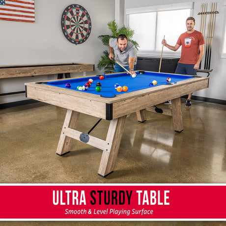 GoSports 7 ft Pool Table with Wood Finish - Modern Billiards Table with 2 Cue Sticks, Balls, Rack, Felt Brush and Chalk - Choose Your Style GoSports