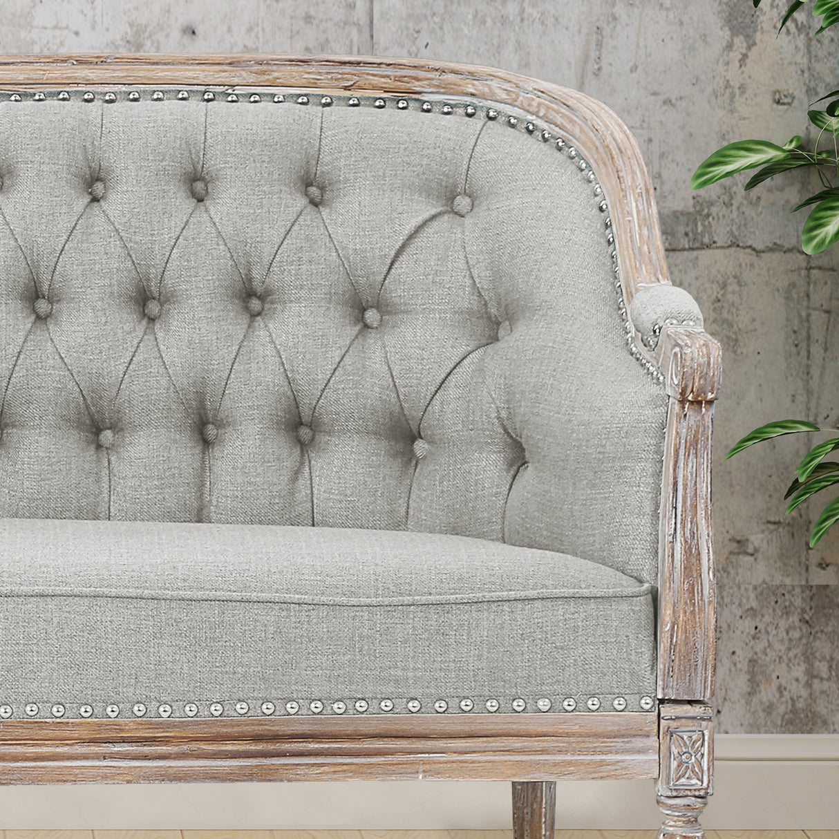 Christopher Knight Home Faye Traditional Fabric Tufted Upholstered Loveseat, Light Gray, Antique Christopher Knight Home