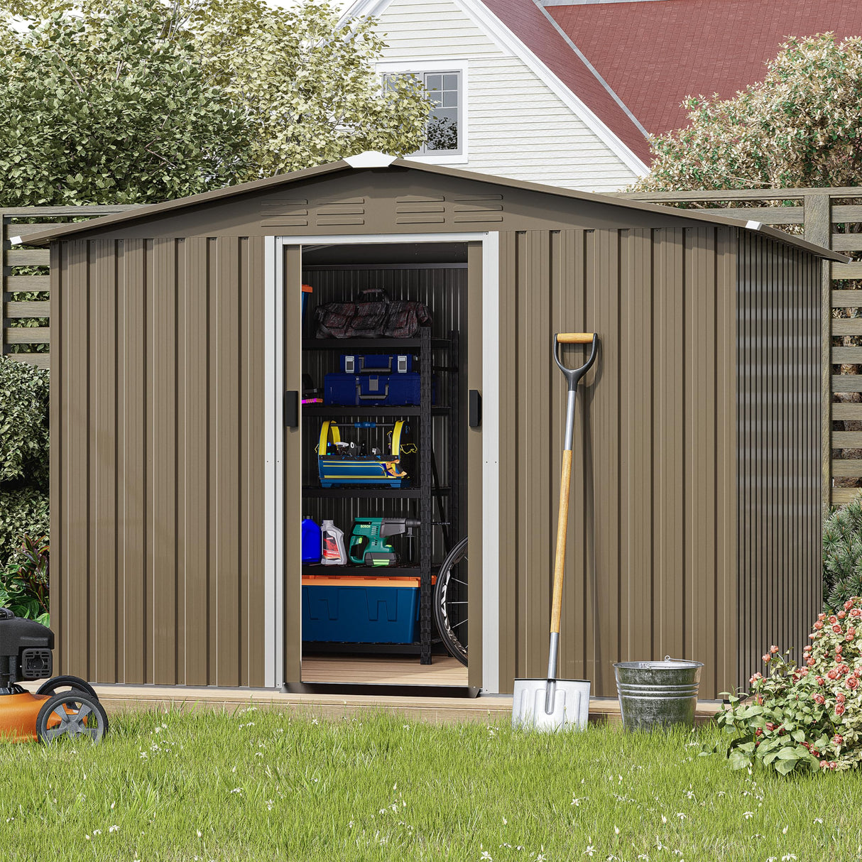 Kurapika Outdoor Storage Shed, 8x6FT Large Metal Tool House with Ventilation Opening and Lockable Sliding Door, for Garden, Patio, Backyard, Lawn Kurapika