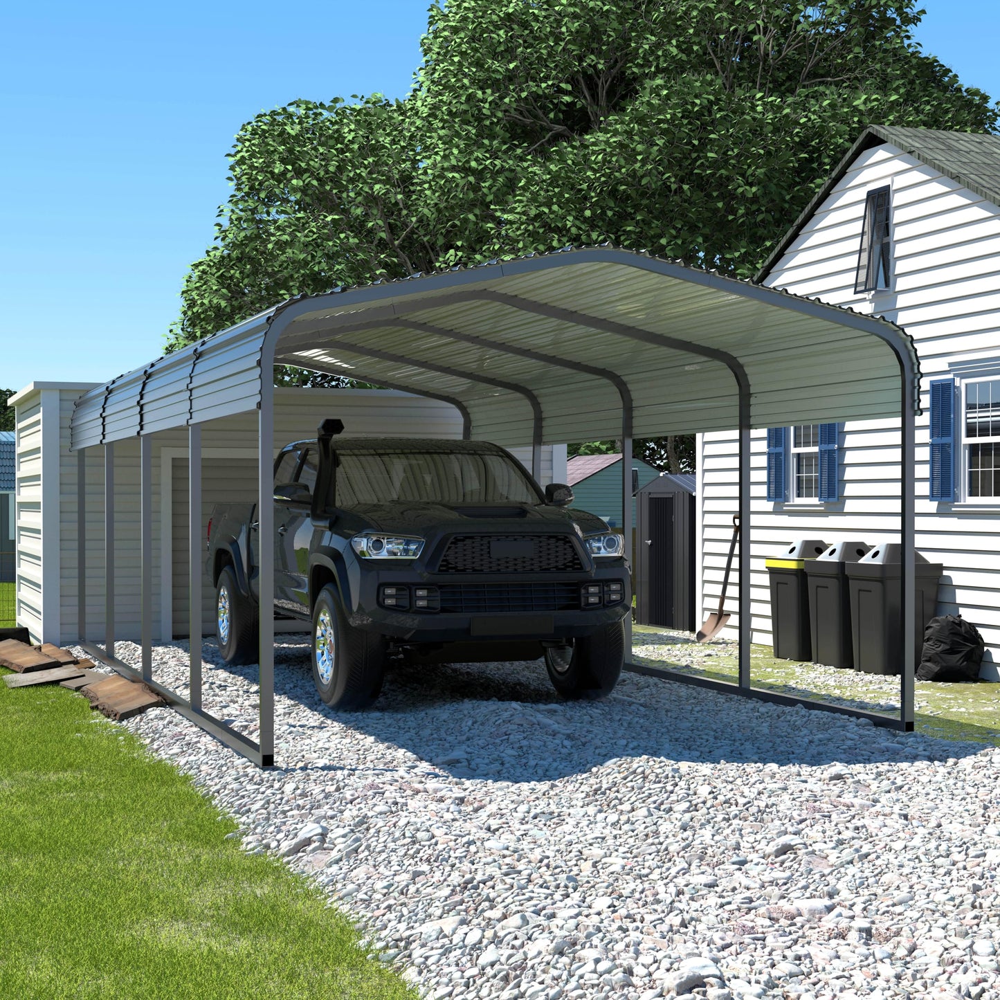 VEIKOU 12' x 20' Carport, Upgraded Car Port with Heavy Duty Steel Roof, Metal Carport Kit for Auto, Cars, Grey