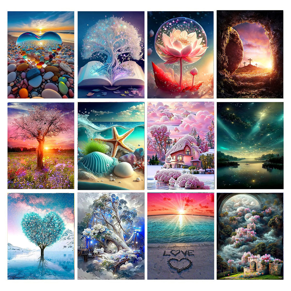 Clendo 12 Pack Diamond Painting Kits for Adults,5D Landscape Diamond Art Kit for Beginners, DIY Paint with Diamonds Round Full Drill Paintings Gem Art for Home Wall Decor Inch12X16 Clendo