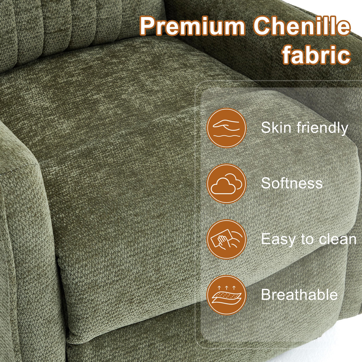 Manual Swivel Rocker Recliner Chair for Adults, Overstuffed Glider Chair for Nursery with Massage and Heat, Living Room Reclining Chair, Fabric Green Luxlen