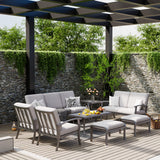 HAPPATIO 8 Piece Aluminum Patio Furniture Set, 3-Seat Outdoor Couch and Loveseat, All-Weather Outdoor Sectional Sofa with Armchairs and Ottomans, Garden Conversation Set with Tables(Gray) HAPPATIO