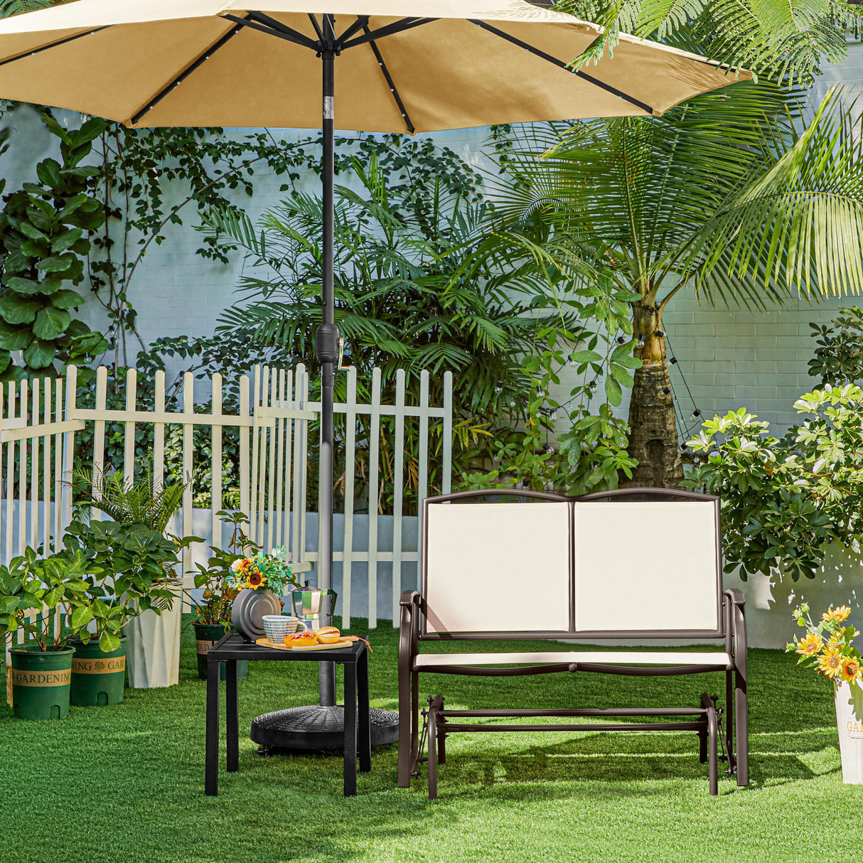 Yaheetech Beige 2-Person Outdoor Glider Bench with Smooth Gliding Mechanism Yaheetech