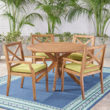 Christopher Knight Home Jordan Outdoor 5 Piece Acacia Wood Dining Set, Teak Finish/Green Christopher Knight Home