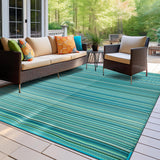 Rugshop Contemporary Stripe Reversible Foldable Waterproof Premium Recycled Plastic Outdoor Rugs for Patio,Backyard,RV,Deck,Picnic,Trailer,Beach,Camping Rug 6' X 9' Blue Rugshop
