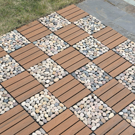 PURE ERA Wood Composite Interlocking Floor Deck Tiles Indoor Outdoor Use 12"x12" (10Pcs, 10 sq. Ft, Light Brown Maple Wood Pattern) - Great Upgrade to Patio Backyard Pathway PURE ERA