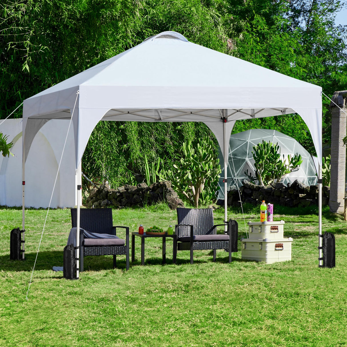 Yaheetech 10x10 Pop Up Canopy Tent with Vent, Easy Set Up Tent, Instant Sun Shelter Canopy with Wheeled Bag, 4 Sandbags, 12 Stakes & 4 Ropes, for Parties, Beach, Outdoor, White Yaheetech