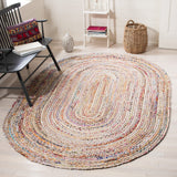 SAFAVIEH Area Rug 3x5 Oval - Cape Cod Collection - Beige & Multi, Handmade Jute & Cotton, Woven Braided Design (CAP202B) SAFAVIEH