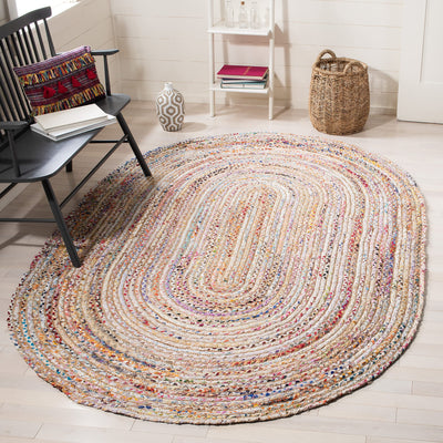 SAFAVIEH Area Rug 3x5 Oval - Cape Cod Collection - Beige & Multi, Handmade Jute & Cotton, Woven Braided Design (CAP202B)