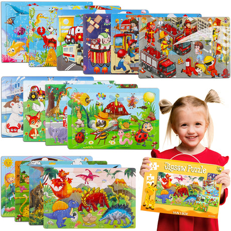 Puzzles for Kids Ages 4-8, 14 Pack Wooden Jigsaw Puzzles 30 Pieces Preschool Educational Learning Toys Set for Toddler Boys and Girls Stocking Stuffers OCTERIC