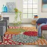 Nourison Aloha Indoor/Outdoor Green 5'3" x 7'5" Area Rug, Tropical, Botanical, Easy Clean, Non Shedding, Bed Room, Living Room, Dining Room, Deck, Backyard, Patio (5x7) Nourison