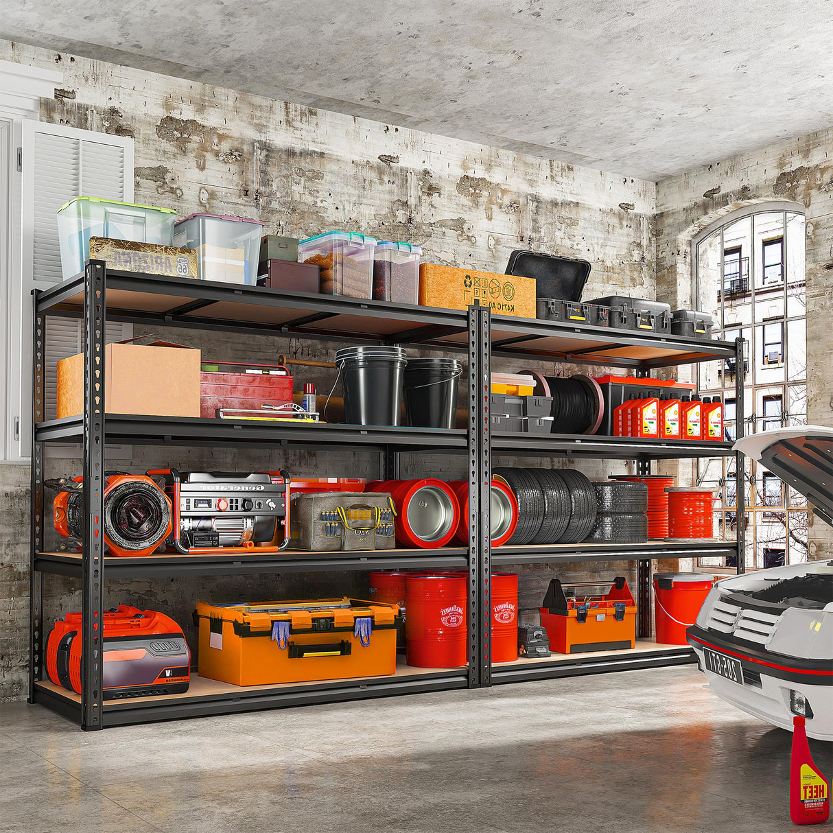 REIBII 48" W Garage Shelving Heavy Duty Storage Shelves 4 Tier Heavy Duty Shelving 2550LBS Adjustable Metal Shelves for Garage Storage Rack Utility Rack Industrial Shelf,47.9" W X60.2 H X 24" D REIBII