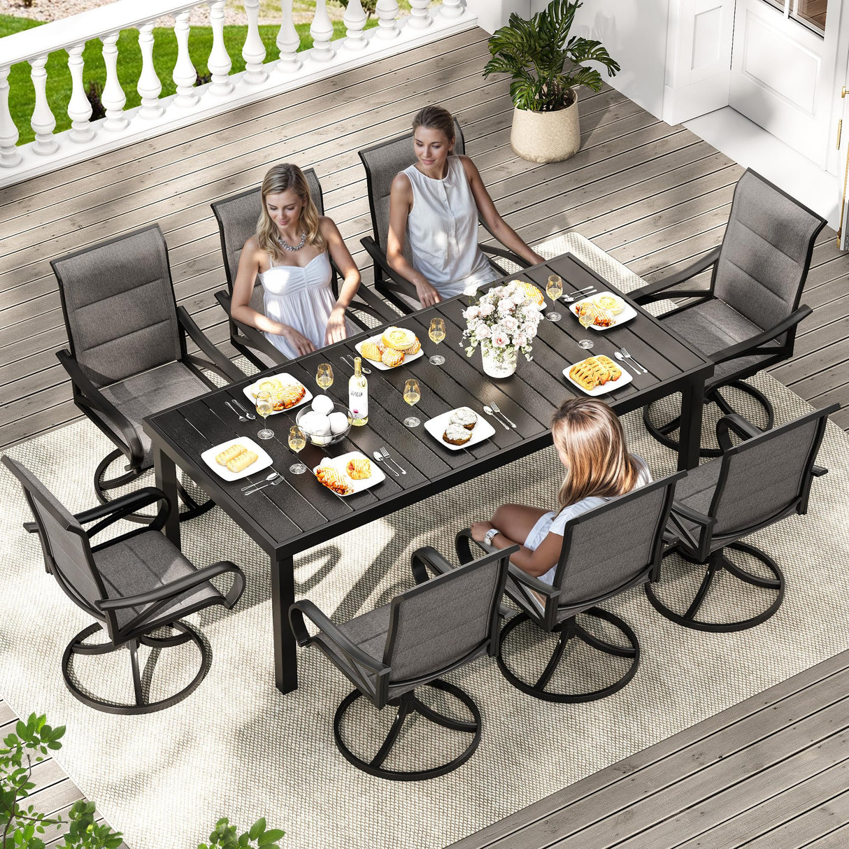 DWVO 4 Set Padded Outdoor Swivel Chairs, Exclusive Swivel Patio Chairs w/Sturdy Metal Frame & Cozy Padded High Back, All Weather Patio Swivel Chairs for Backyard Deck Garden, Gray DWVO
