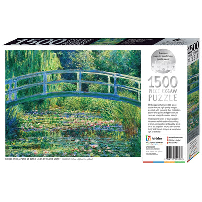 Hinkler Mindbogglers Platinum 1500-Piece Jigsaw Puzzle: Bridge Over a Pond of Water Lilies by Monet - Jigsaws for Adults -Deluxe Jigsaw Puzzles - 33x26in - Intricate Puzzles -Advanced Jigsaws-Hobbies