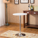 Roundhill Furniture Adjustable Height Wood and Chrome Metal Bar Table, White Roundhill Furniture