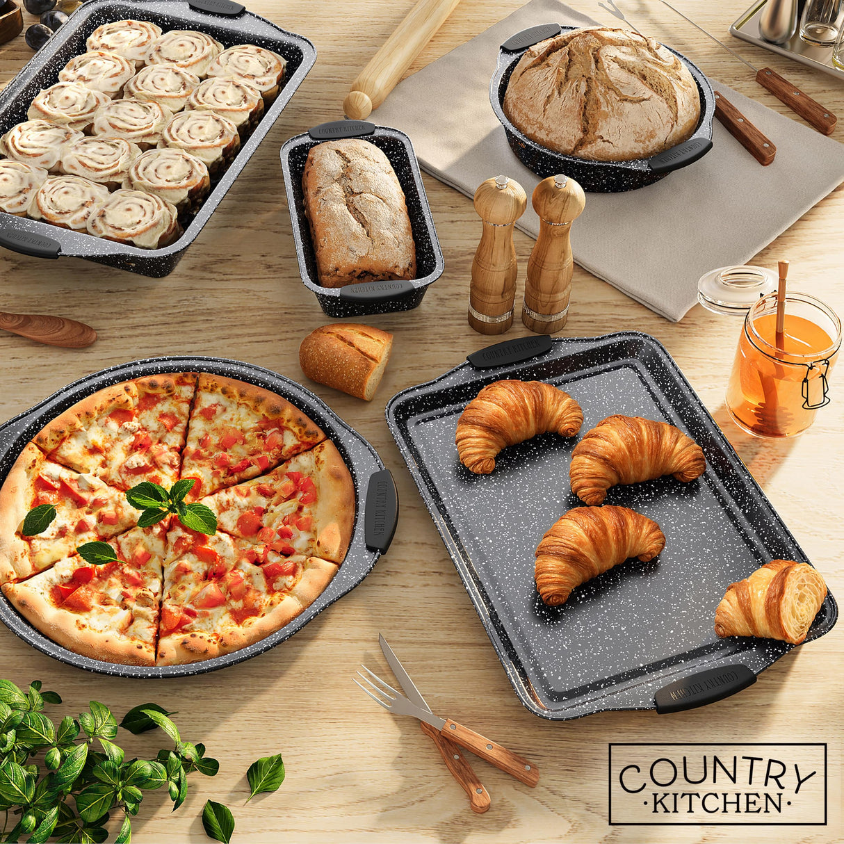Country Kitchen Nonstick Stackable Bakeware Set - Durable, Easy Release Baking Set, Black, 10 Pcs Country Kitchen