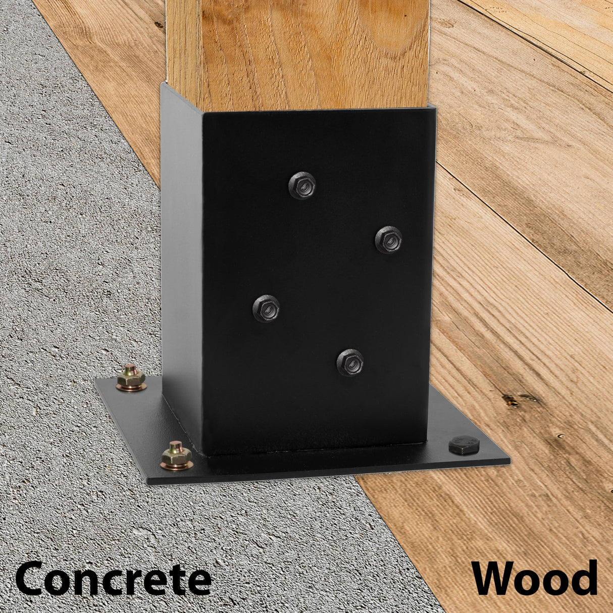 (4 PCS) LADECH 4x4 Wood Fence Post Anchor Base, 2mm Thick Steel and Black Powder Coated,Come with Wood Screws and Concrete Anchors (Black - 4 PCS) LADECH