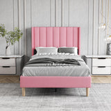 Zoophyter Upholstered Platform Bed Frame Twin Size with Headboard,Mattress Foundation/Strong Wooden Slats Support/No Box Spring Needed/Easy Assembly Pink Zoophyter