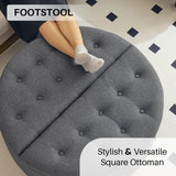 Redlife 35" Wide Round Ottoman with Storage, Storage Ottoman Coffee Table, Tufted Round Ottoman Coffee Table Linen Fabric Round Coffee Table Ottoman with Storage (Dark Grey) Redlifeᅟᅠ