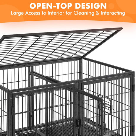 Yaheetech Stackable Dog Crate 42'' Heavy Duty Large Dog Crate with Divider 4pcs Rolling Pet Metal Crate w/Double Doo Water Bowl Pet Kennel Indoor Yaheetech