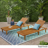 Great Deal Furniture Outdoor Wooden Chaise Lounge (Set of 2), Teak Finish GDFStudio