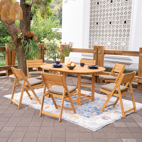 Cambridge Casual Miami Teak Wood Patio Dining Set with Cast Shale Cushion, Natural Teak/Cast Shale Cambridge Casual