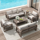 Amopatio Aluminum Patio Furniture Set, 8 Pieces Modern Metal Outdoor Furniture, Faux Wood Grain Finish Frame Patio Sofa Sets with 6" Cushion for Backyard, Beige (Included Waterproof Covers) Amopatio