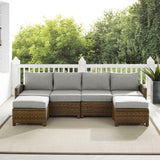 Crosley Furniture Bradenton 4-Piece Outdoor Sectional Sofa Wicker Conversation Patio Furniture Set for Deck, Brown with Gray Cushions Crosley Furniture